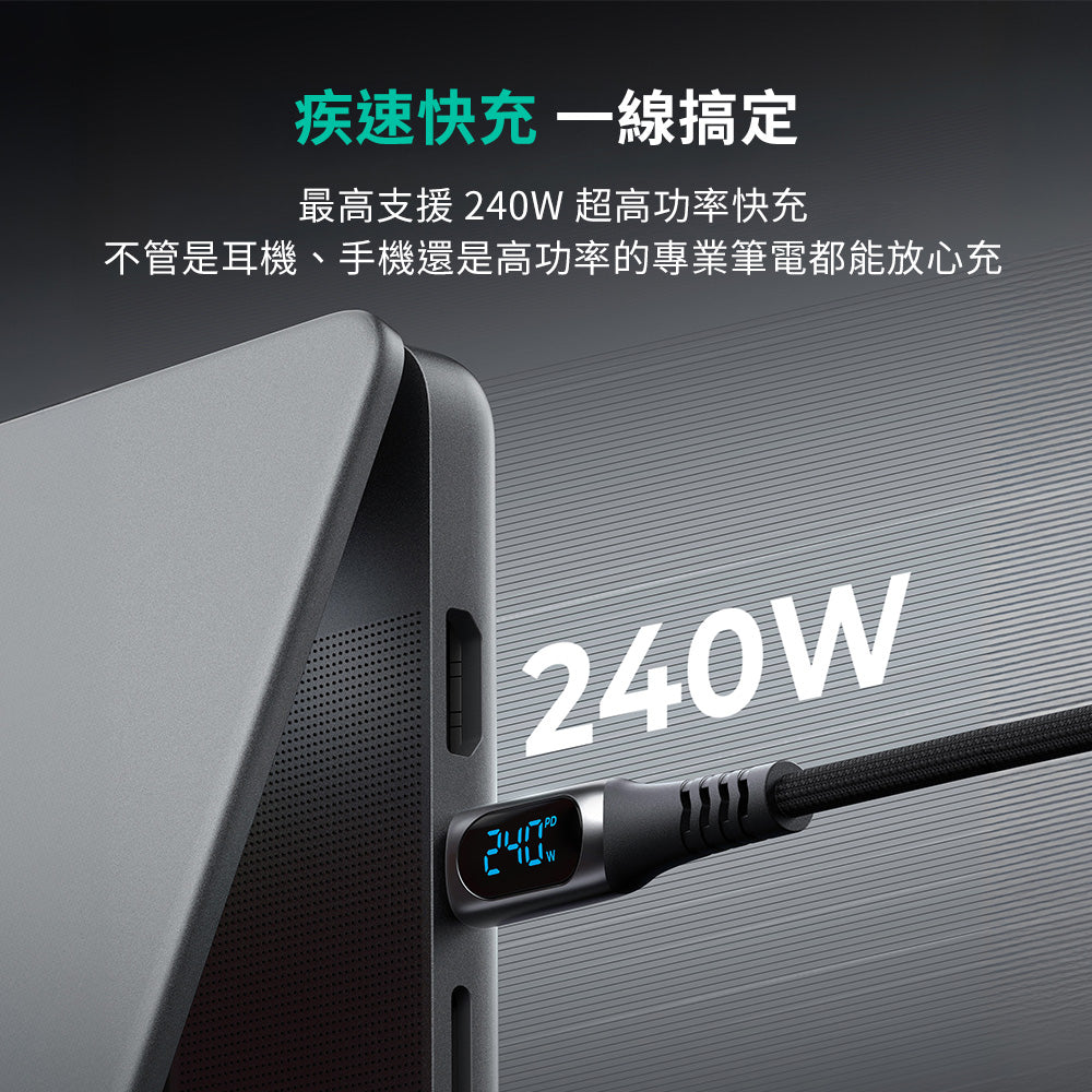 Type-C to Type-C 240W 2M數位顯示螢幕快充傳輸線（DCC244）